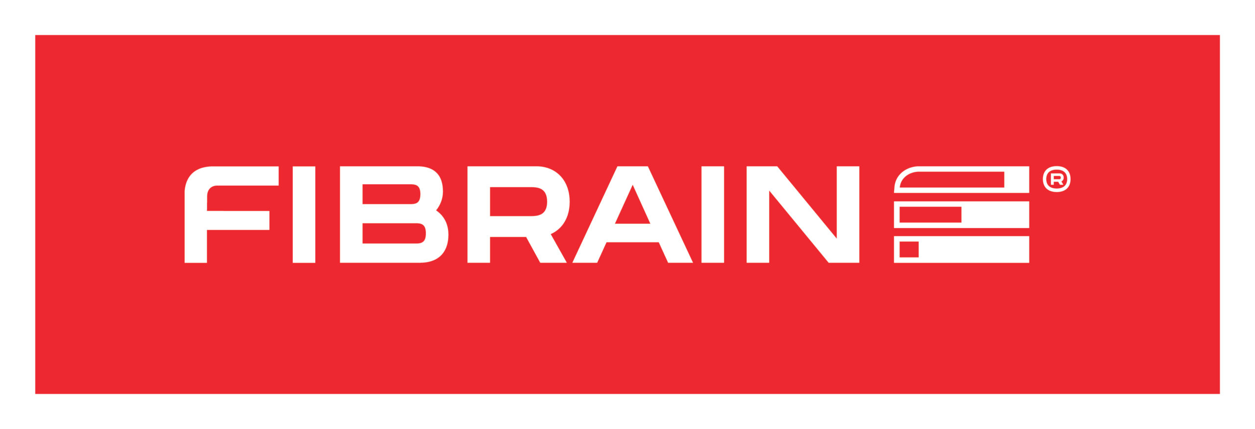 FIBRAIN logo białe na czerwonym